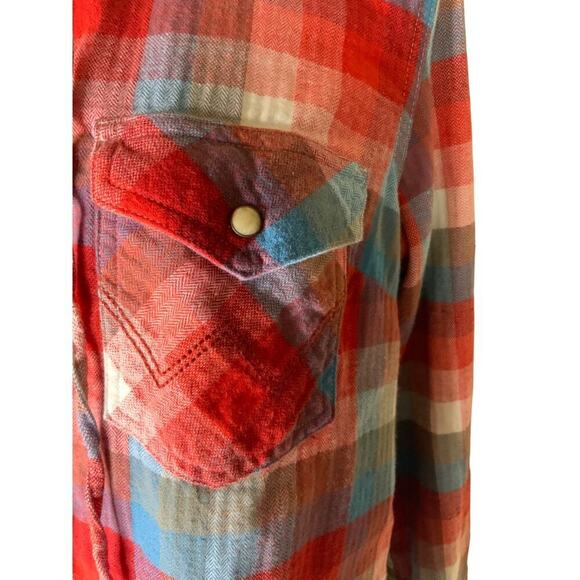 Wrangler Retro Shirt Women's Size Medium Hooded Pearl Snap Plaid Flannel Cotton - Picture 7 of 8